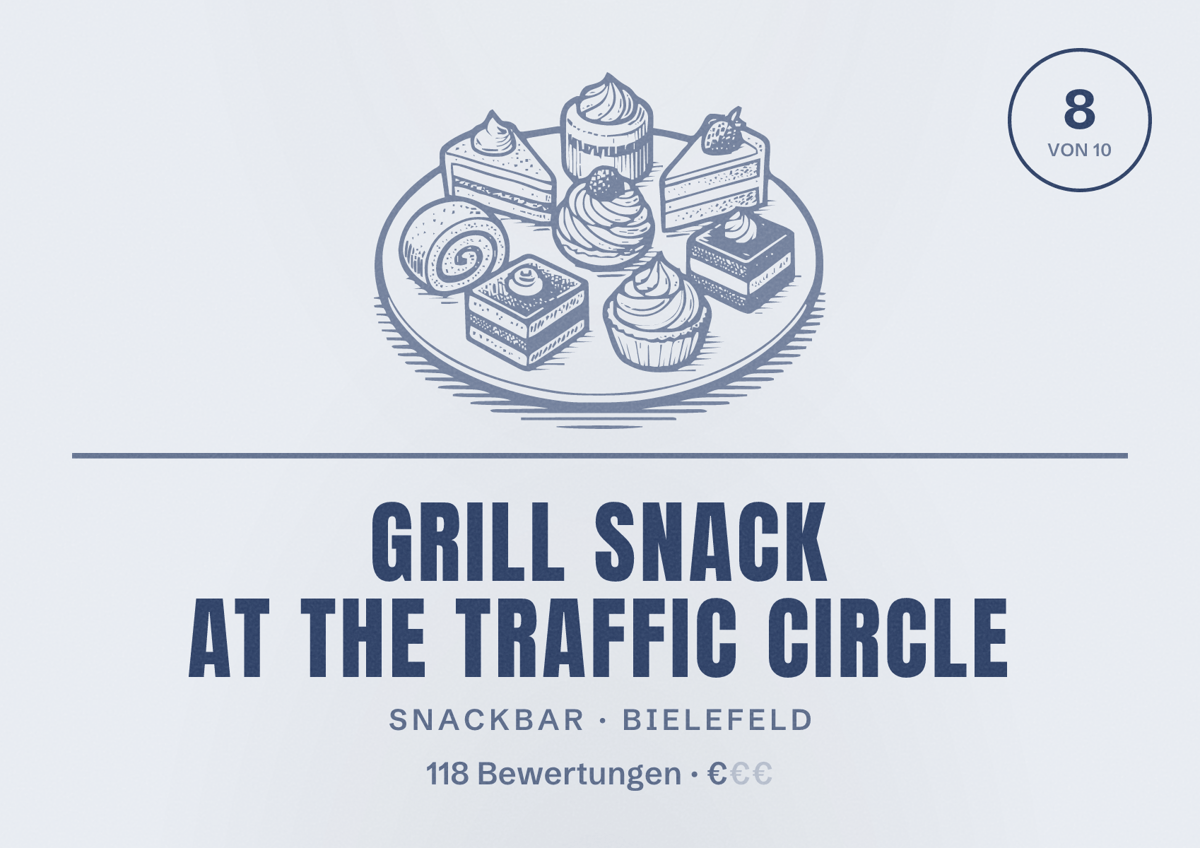 Illustriertes Poster von Grill snack at the traffic circle, Snackbar in Bielefeld: Bewertung 8 von 10 aus 118 Bewertungen, Preisniveau €