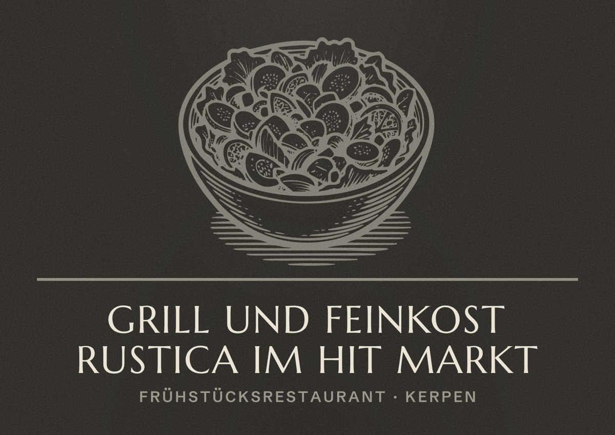 Illustriertes Poster von Grill Und Feinkost Rustica im Hit Markt, Frühstücksrestaurant in Kerpen