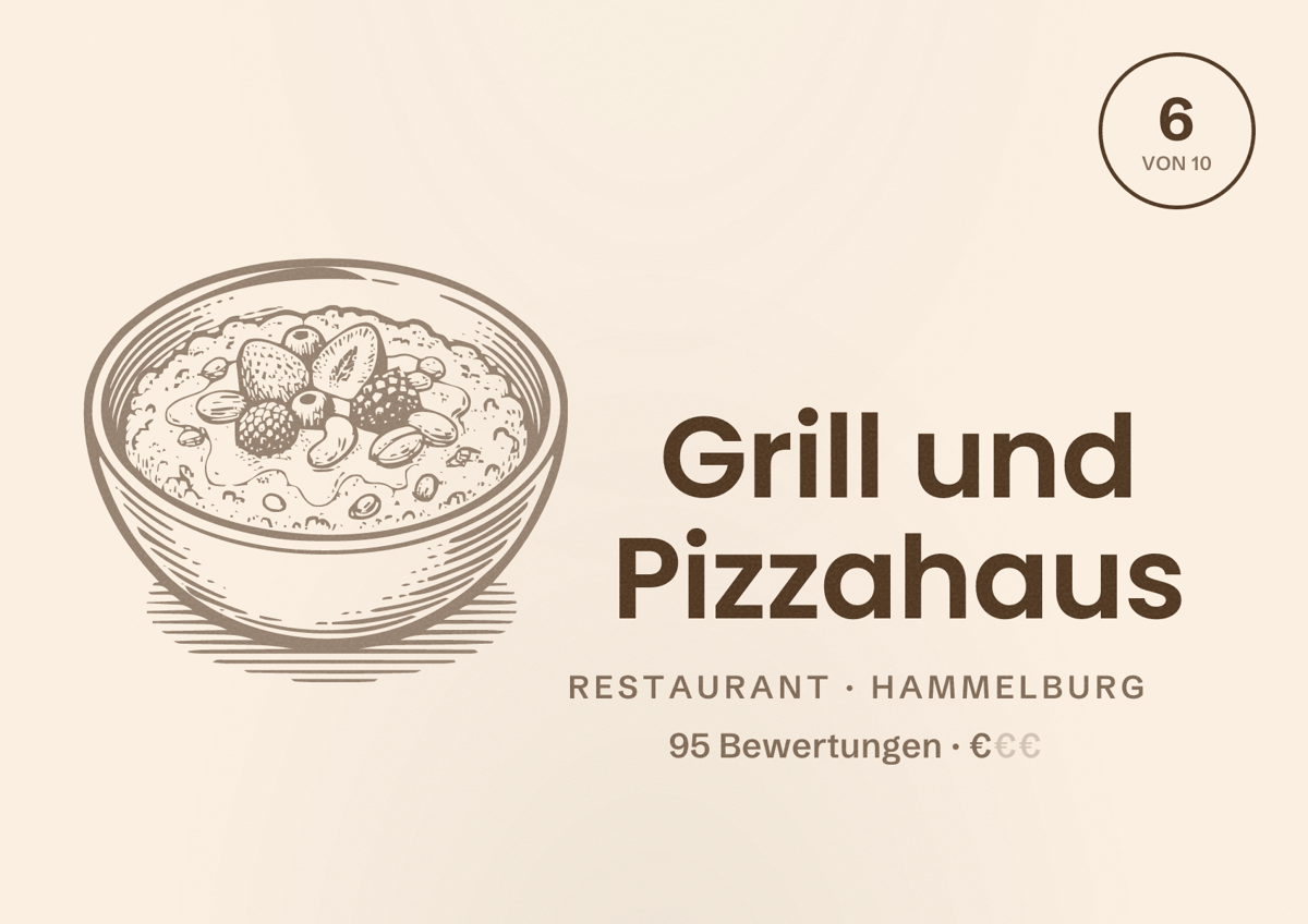 Illustriertes Poster von Grill und Pizzahaus, Restaurant in Hammelburg: Bewertung 6 von 10 aus 95 Bewertungen, Preisniveau €