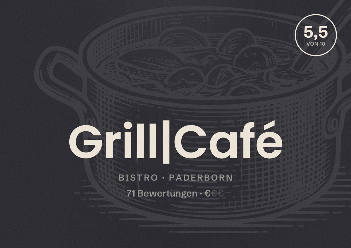 Illustriertes Poster von Grill|Café, Bistro in Paderborn: Bewertung 5,5 von 10 aus 71 Bewertungen, Preisniveau €