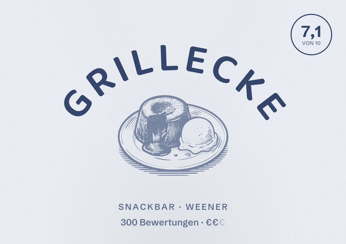 Illustriertes Poster von Grillecke, Snackbar in Weener: Bewertung 7,1 von 10 aus 300 Bewertungen, Preisniveau €€