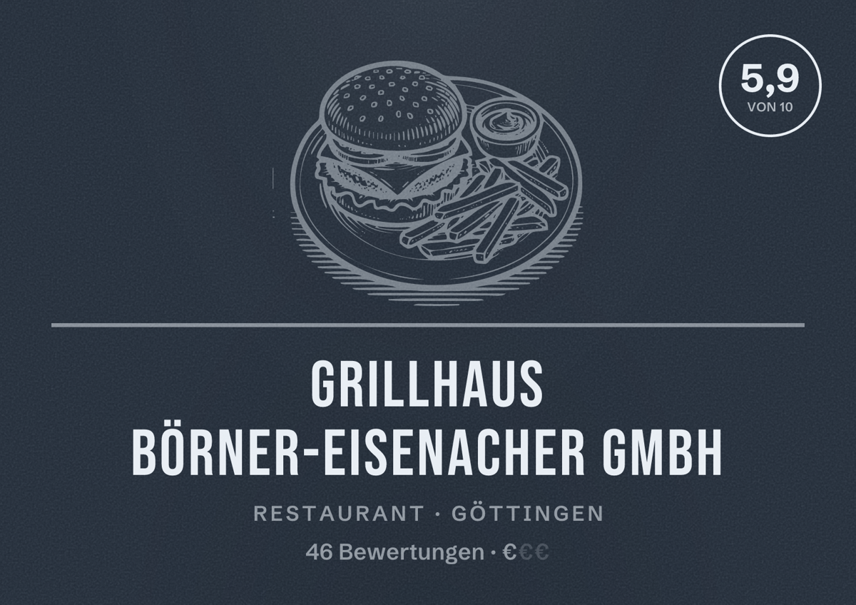Illustriertes Poster von Grillhaus Börner-Eisenacher GmbH, Restaurant in Göttingen: Bewertung 5,9 von 10 aus 46 Bewertungen, Preisniveau €