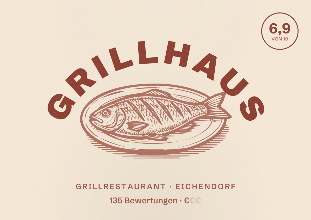 Illustriertes Poster von Grillhaus, Grillrestaurant in Eichendorf: Bewertung 6,9 von 10 aus 135 Bewertungen, Preisniveau €