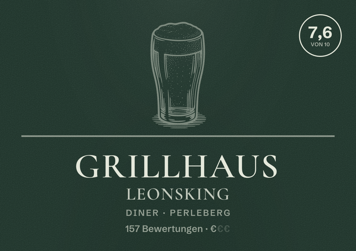 Illustriertes Poster von Grillhaus Leonsking, Diner in Perleberg: Bewertung 7,6 von 10 aus 157 Bewertungen, Preisniveau €