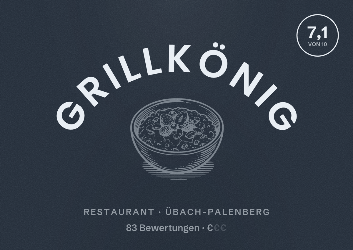 Illustriertes Poster von Grillkönig, Restaurant in Übach-Palenberg: Bewertung 7,1 von 10 aus 83 Bewertungen, Preisniveau €