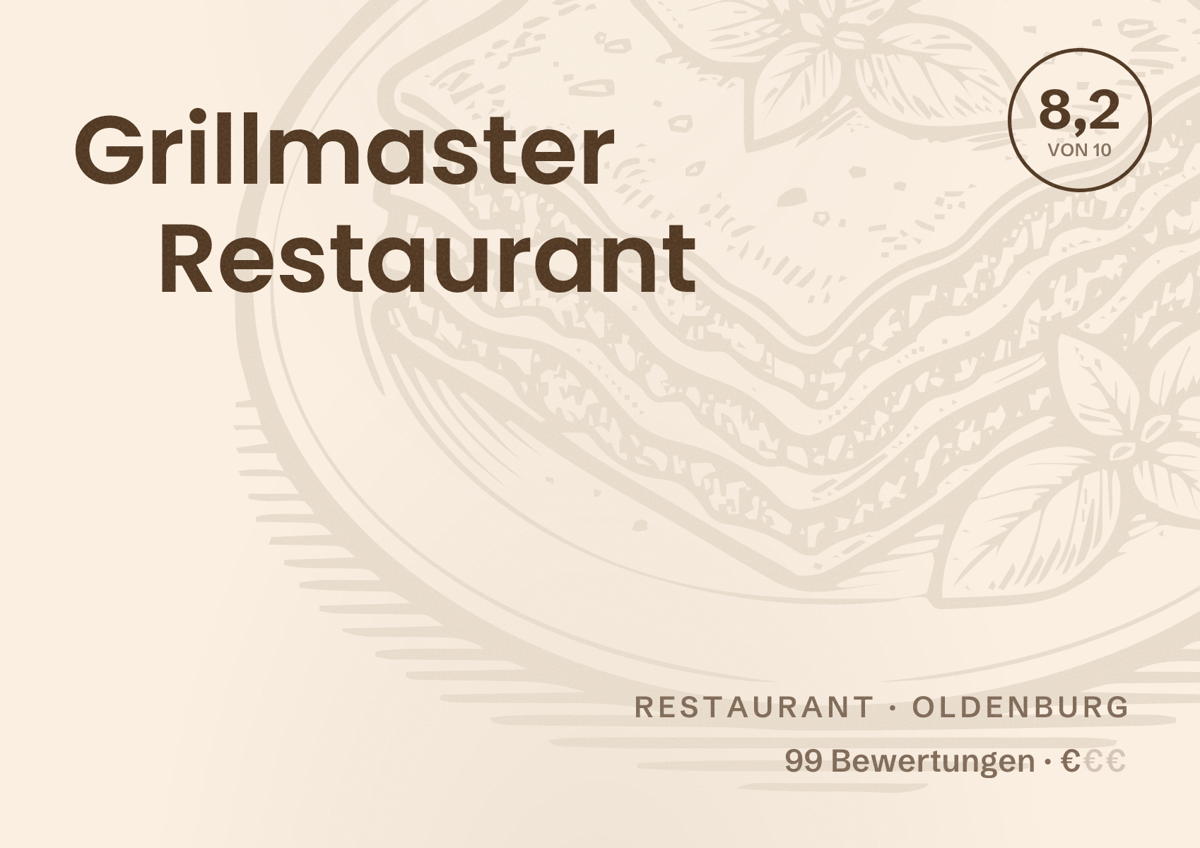 Illustriertes Poster von Grillmaster Restaurant, Restaurant in Oldenburg: Bewertung 8,2 von 10 aus 99 Bewertungen, Preisniveau €