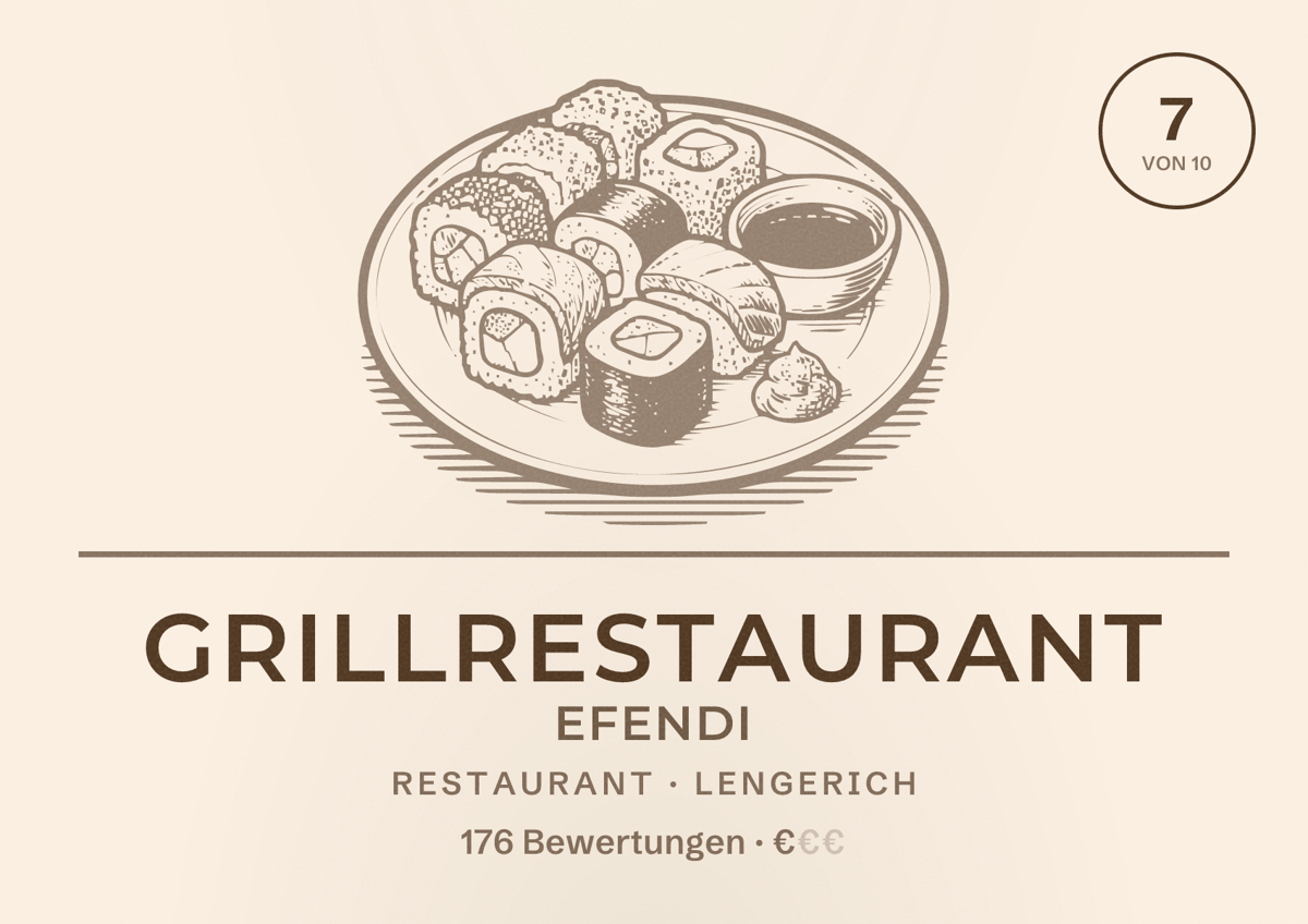 Illustriertes Poster von Grillrestaurant Efendi, Restaurant in Lengerich: Bewertung 7 von 10 aus 176 Bewertungen, Preisniveau €