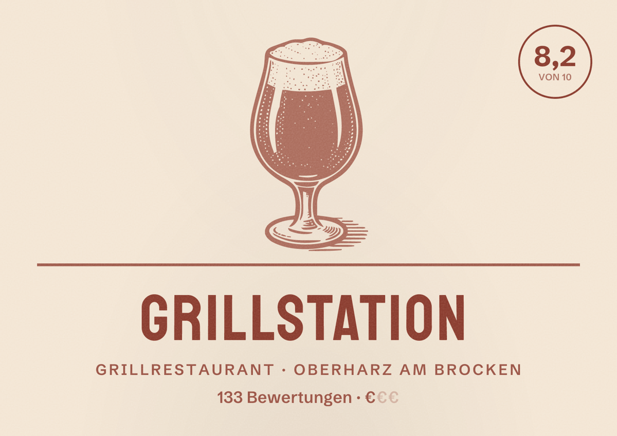 Illustriertes Poster von GRILLSTATION, Grillrestaurant in Oberharz am Brocken: Bewertung 8,2 von 10 aus 133 Bewertungen, Preisniveau €