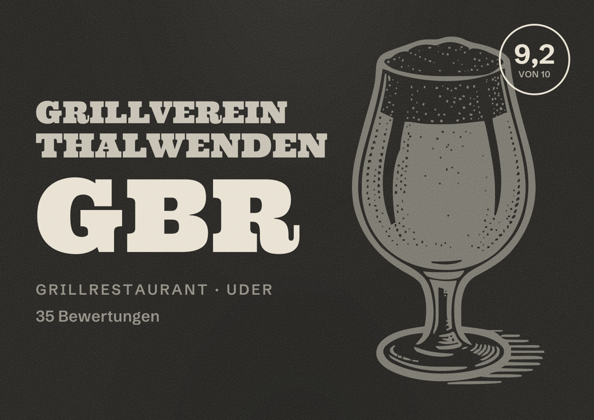 Illustriertes Poster von Grillverein Thalwenden GbR, Grillrestaurant in Uder: Bewertung 9,2 von 10 aus 35 Bewertungen