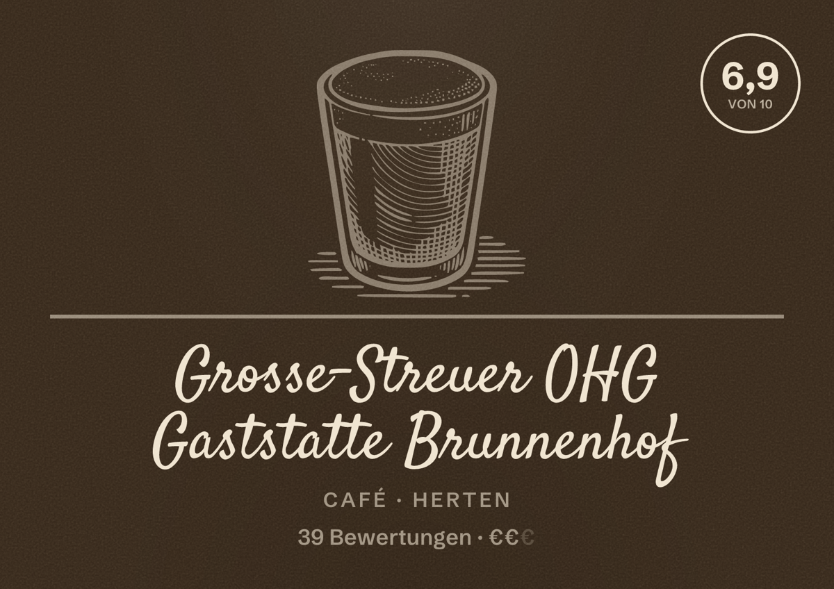 Illustriertes Poster von Grosse-Streuer OHG Gaststatte Brunnenhof, Café in Herten: Bewertung 7,0 von 10 aus 39 Bewertungen, Preisniveau €€