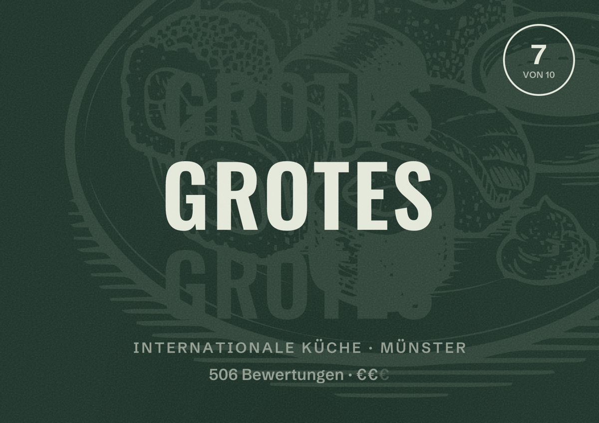 Illustriertes Poster von Grotes, Internationale Küche in Münster: Gästebewertung 7 von 10 aus 506 Bewertungen