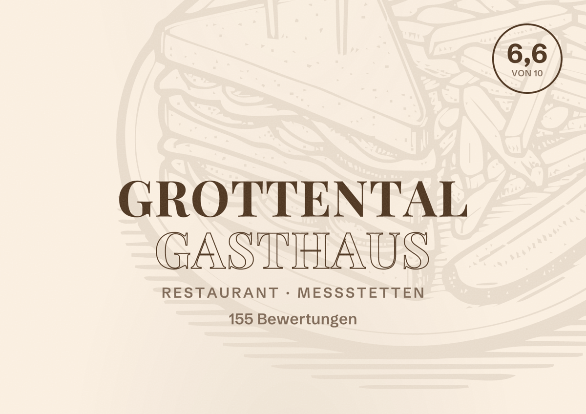 Illustriertes Poster von Grottental Gasthaus, Restaurant in Meßstetten: Bewertung 6,6 von 10 aus 155 Bewertungen
