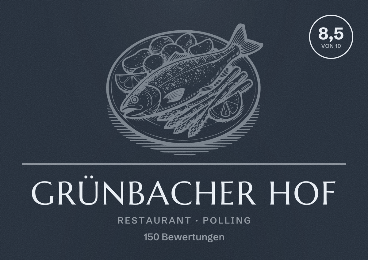 Illustriertes Poster von Grünbacher Hof, Restaurant in Polling: Bewertung 8,5 von 10 aus 150 Bewertungen
