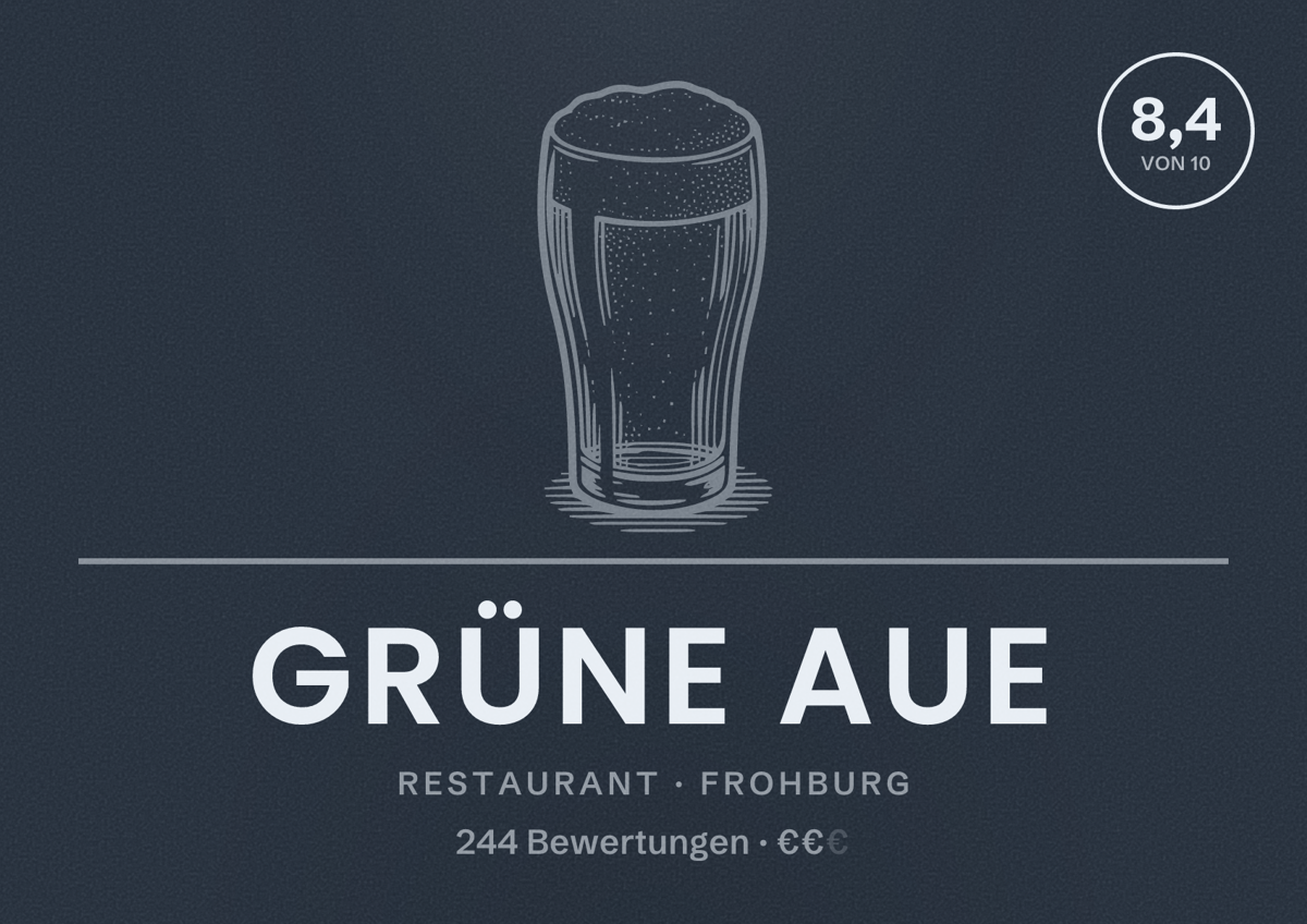 Illustriertes Poster von Grüne Aue, Restaurant in Frohburg: Bewertung 8,4 von 10 aus 244 Bewertungen, Preisniveau €€