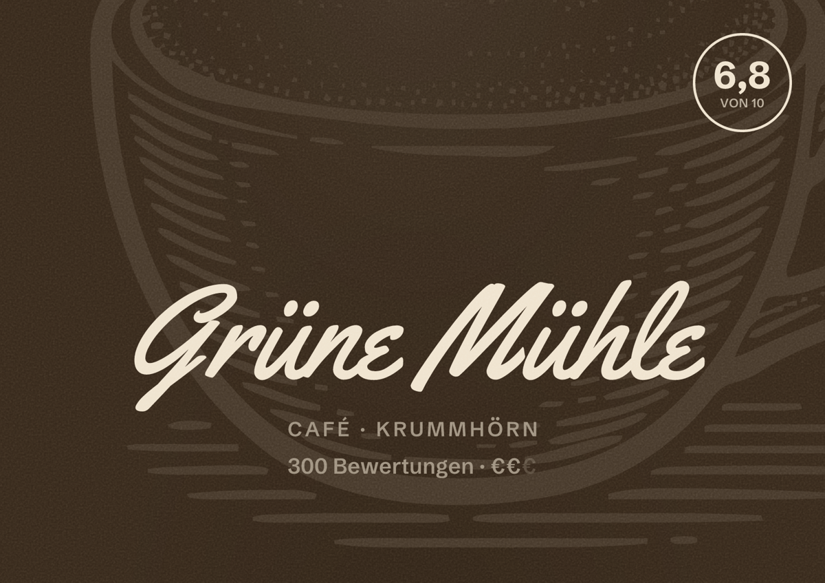 Illustriertes Poster von Grüne Mühle, Café in Krummhörn: Bewertung 6,8 von 10 aus 300 Bewertungen, Preisniveau €€