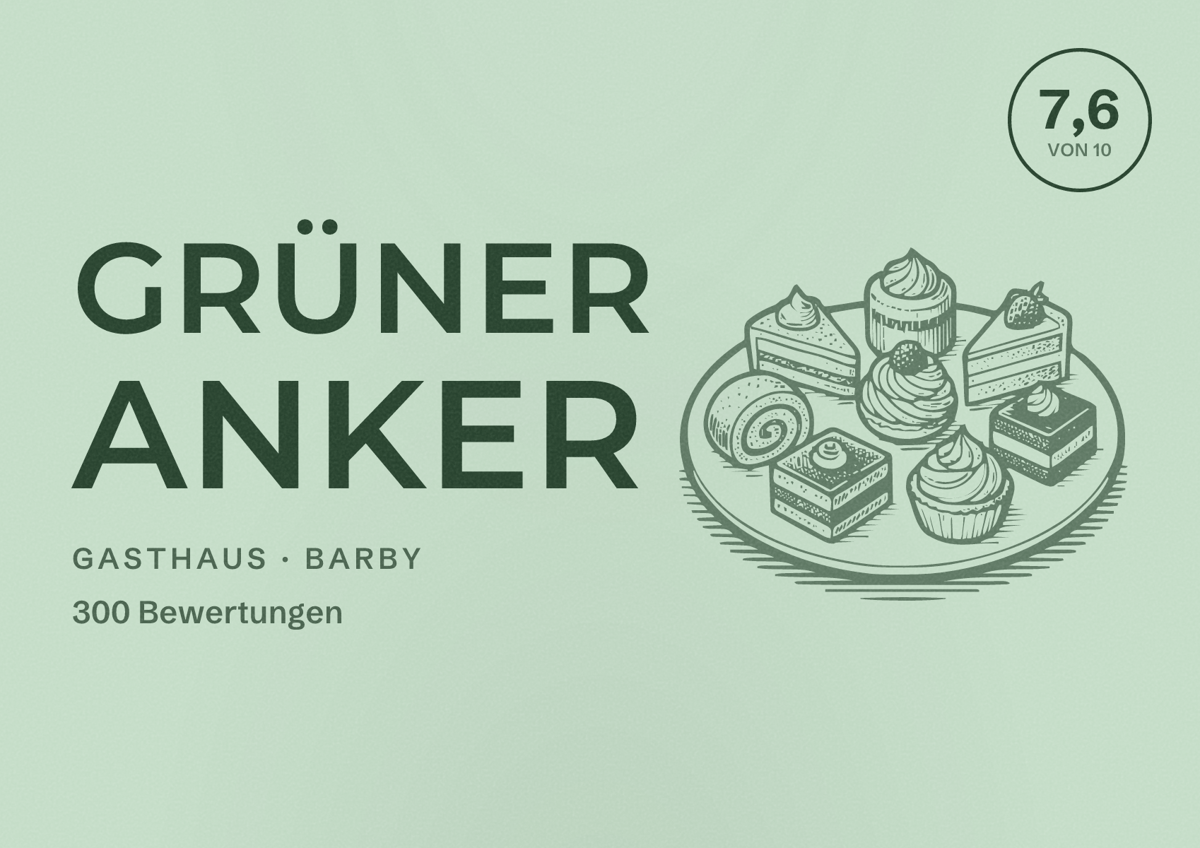Illustriertes Poster von Grüner Anker, Gasthaus in Barby: Bewertung 7,6 von 10 aus 300 Bewertungen