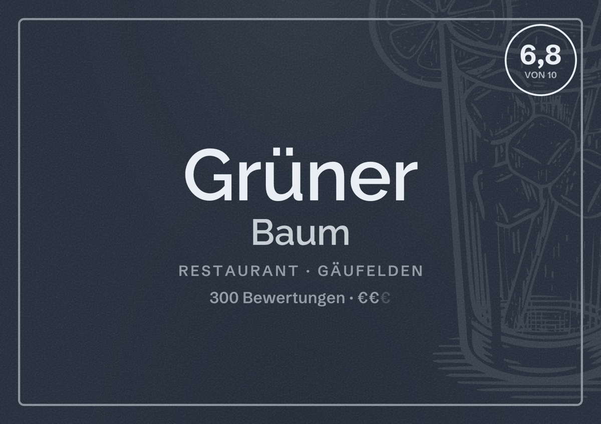 Illustriertes Poster von Grüner Baum, Restaurant in Gäufelden: Bewertung 6,8 von 10 aus 300 Bewertungen, Preisniveau €€