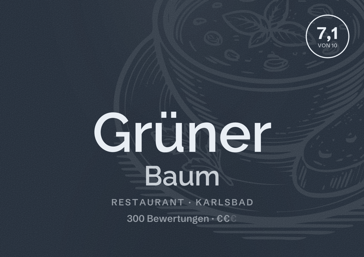 Illustriertes Poster von Grüner Baum, Restaurant in Karlsbad: Bewertung 7,1 von 10 aus 300 Bewertungen, Preisniveau €€