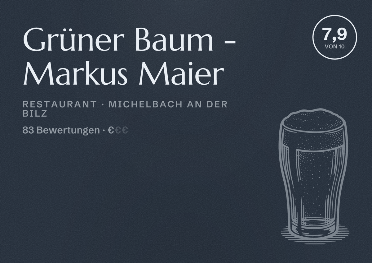 Illustriertes Poster von Grüner Baum - Markus Maier, Restaurant in Michelbach an der Bilz: Bewertung 7,9 von 10 aus 83 Bewertungen, Preisniveau €