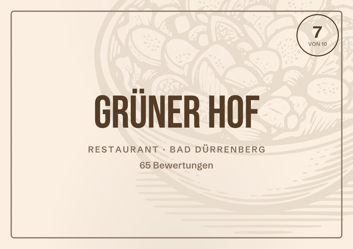 Illustriertes Poster von Grüner Hof, Restaurant in Bad Dürrenberg: Bewertung 7 von 10 aus 65 Bewertungen