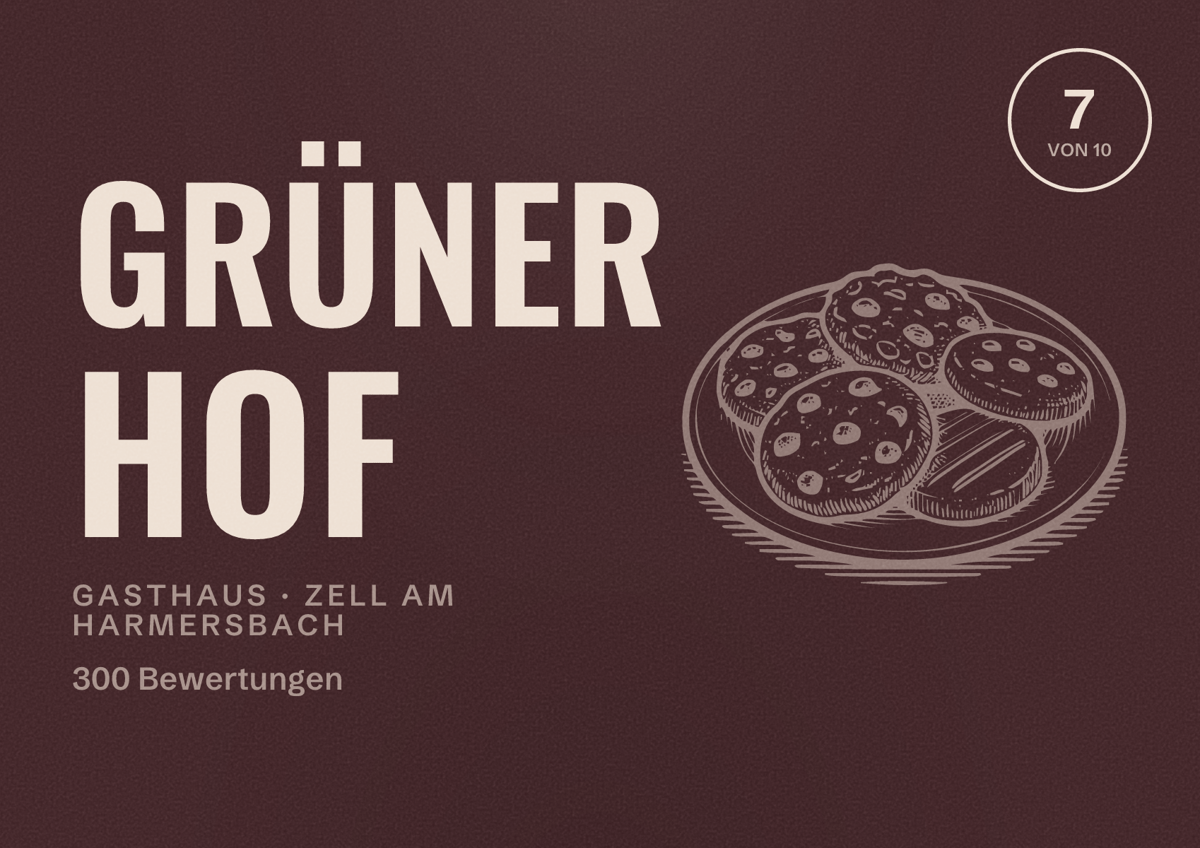 Illustriertes Poster von Grüner Hof, Gasthaus in Zell am Harmersbach: Bewertung 7 von 10 aus 300 Bewertungen