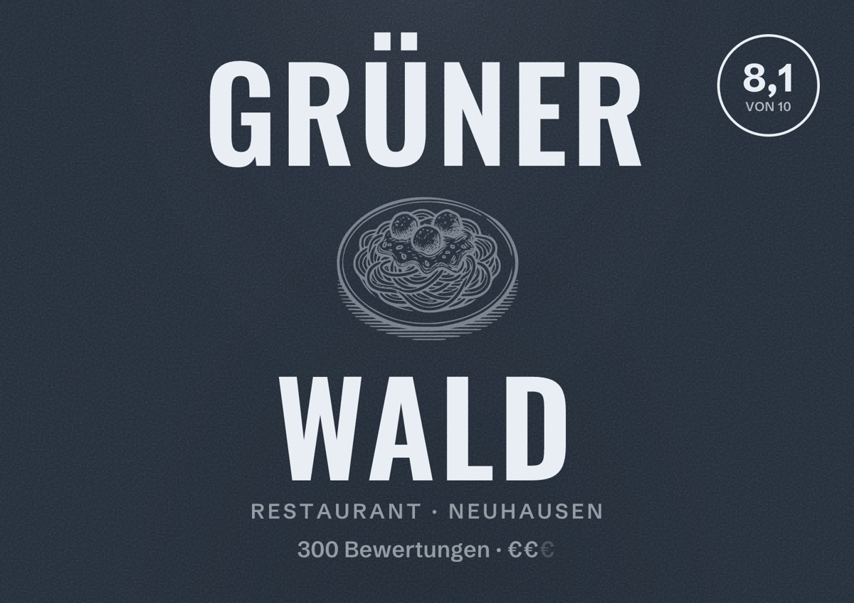 Illustriertes Poster von Grüner Wald, Restaurant in Neuhausen: Bewertung 8,1 von 10 aus 300 Bewertungen, Preisniveau €€