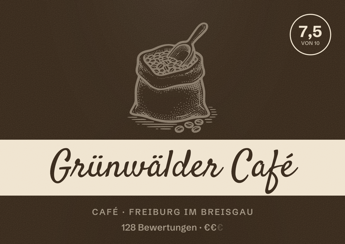 Illustriertes Poster von Grünwälder Café, Café in Freiburg im Breisgau: Bewertung 7,5 von 10 aus 128 Bewertungen, Preisniveau €€