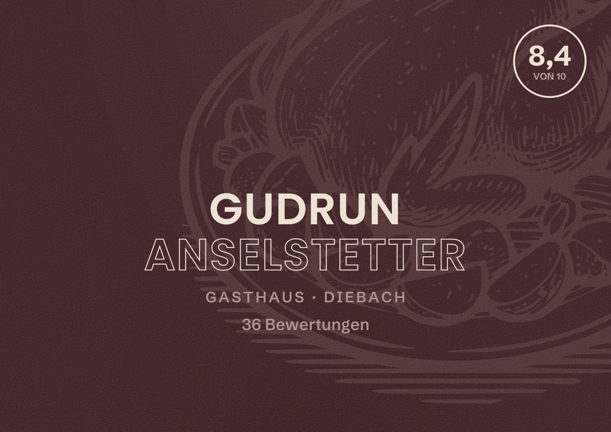 Illustriertes Poster von Gudrun Anselstetter, Gasthaus in Diebach: Bewertung 8,4 von 10 aus 36 Bewertungen