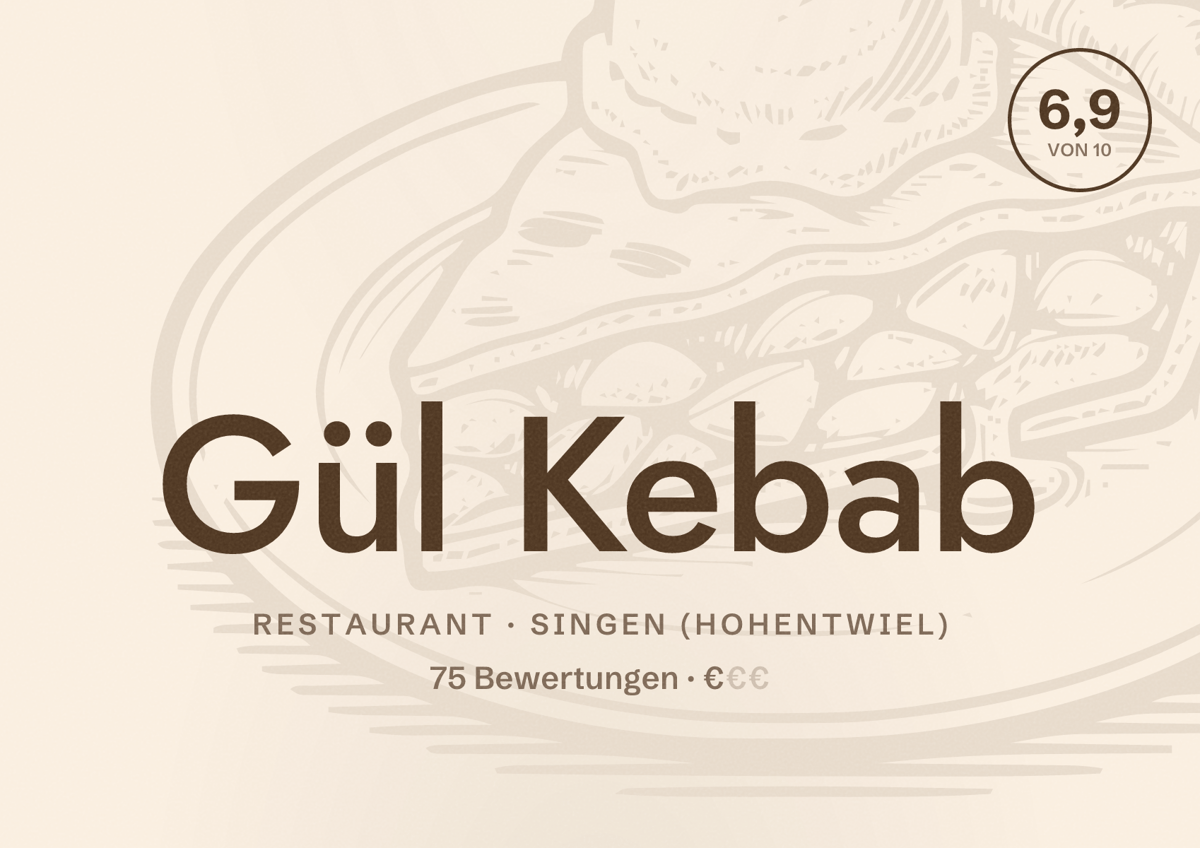 Illustriertes Poster von Gül Kebab, Restaurant in Singen (Hohentwiel): Bewertung 6,9 von 10 aus 75 Bewertungen, Preisniveau €