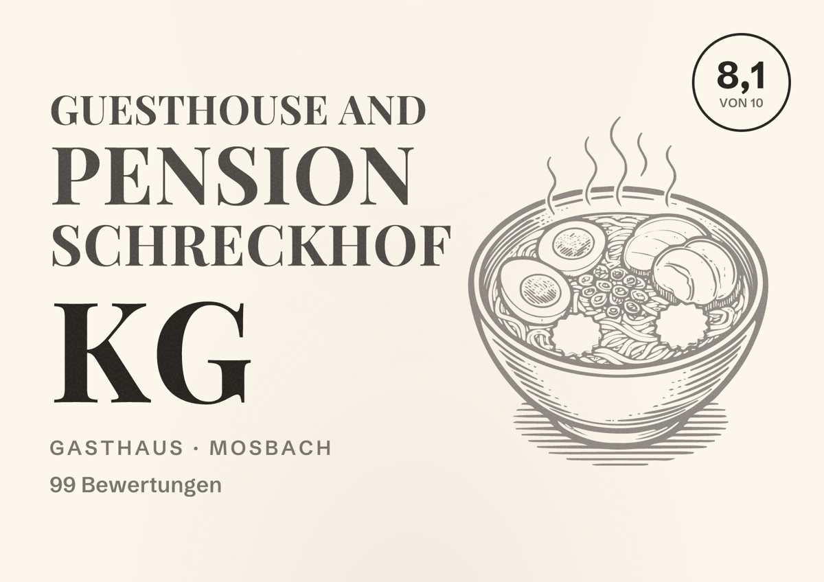 Illustriertes Poster von Guesthouse and Pension Schreckhof KG, Gasthaus in Mosbach: Bewertung 8,1 von 10 aus 99 Bewertungen