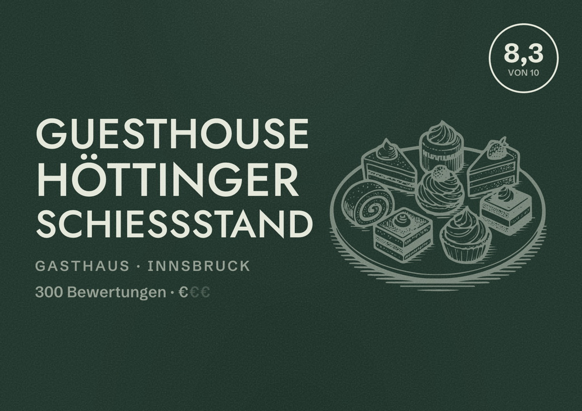 Illustriertes Poster von Guesthouse Höttinger Schießstand, Gasthaus in Innsbruck: Bewertung 8,3 von 10 aus 300 Bewertungen, Preisniveau €