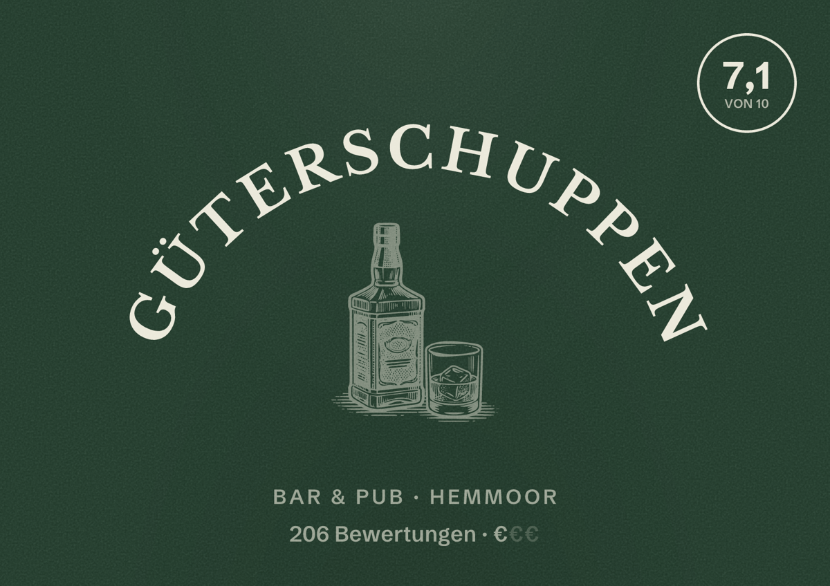 Illustriertes Poster von Güterschuppen, Bar & Pub in Hemmoor: Bewertung 7,1 von 10 aus 206 Bewertungen, Preisniveau €