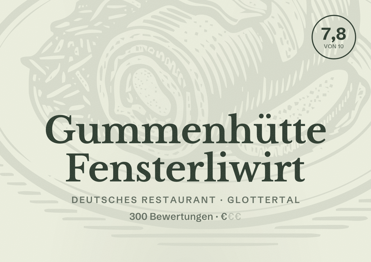 Illustriertes Poster von Gummenhütte Fensterliwirt, Deutsches Restaurant in Glottertal: Bewertung 7,8 von 10 aus 300 Bewertungen, Preisniveau €