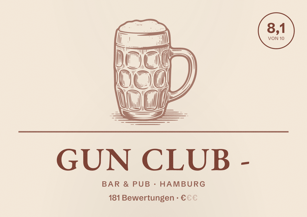 Illustriertes Poster von Gun Club -, Bar & Pub in Hamburg: Bewertung 8,1 von 10 aus 181 Bewertungen, Preisniveau €