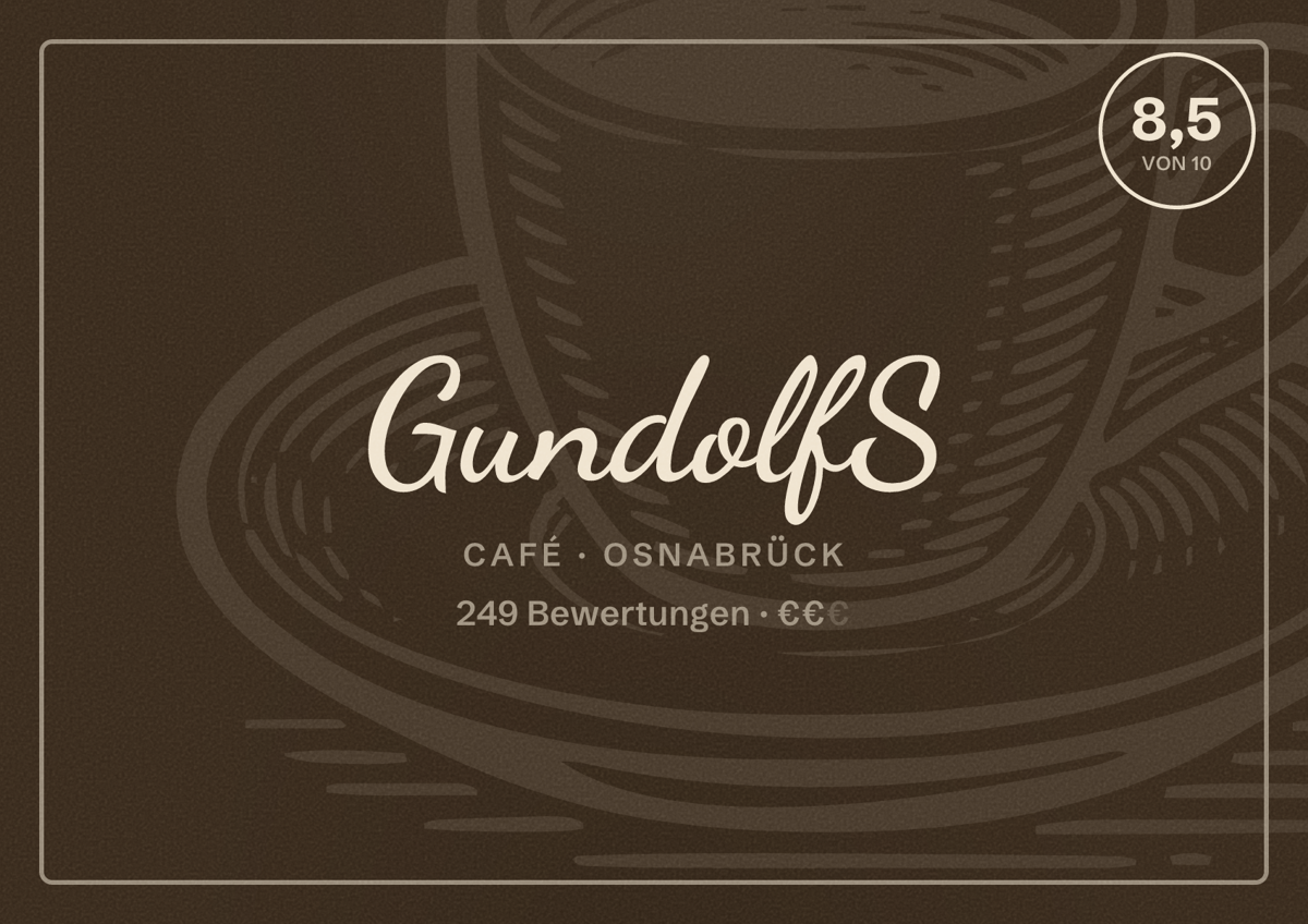 Illustriertes Poster von GundolfS, Café in Osnabrück: Bewertung 8,5 von 10 aus 249 Bewertungen, Preisniveau €€