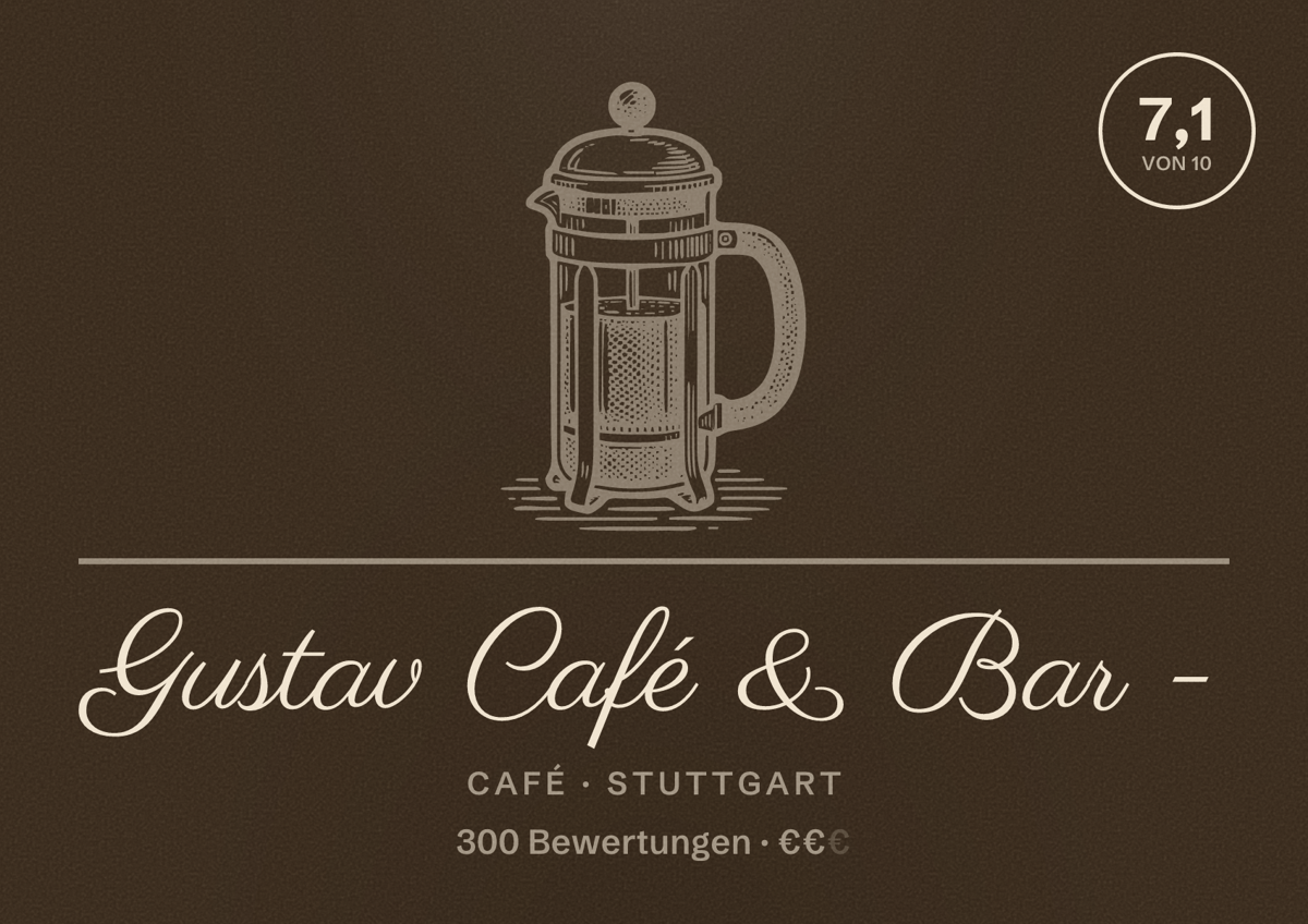 Illustriertes Poster von Gustav Café & Bar -, Café in Stuttgart: Bewertung 7,1 von 10 aus 300 Bewertungen, Preisniveau €€