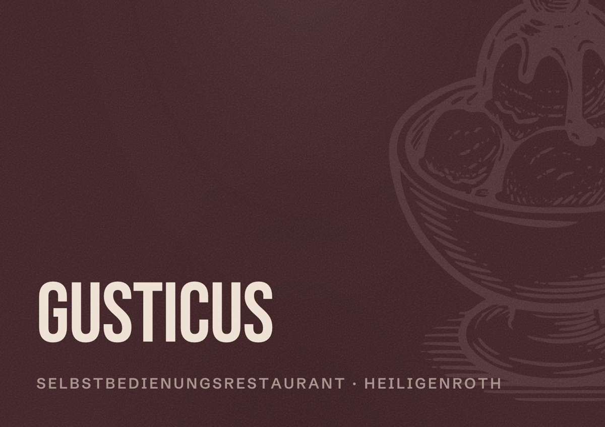 Illustriertes Poster von Gusticus, Selbstbedienungsrestaurant in Heiligenroth