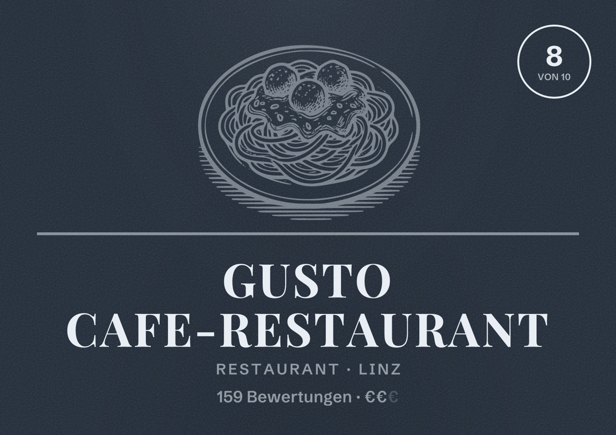Illustriertes Poster von Gusto Cafe-Restaurant, Restaurant in Linz: Bewertung 8 von 10 aus 159 Bewertungen, Preisniveau €€