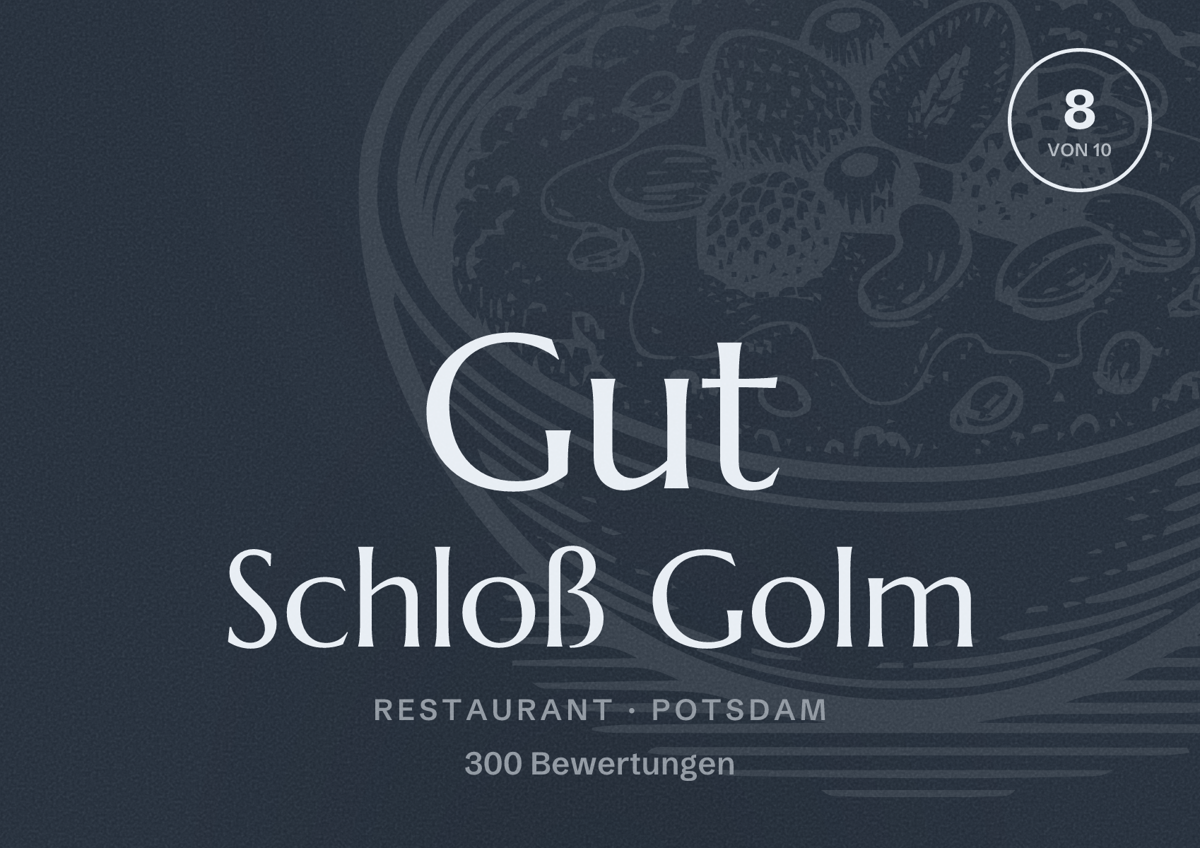 Illustriertes Poster von Gut Schloß Golm, Restaurant in Potsdam: Bewertung 8 von 10 aus 300 Bewertungen