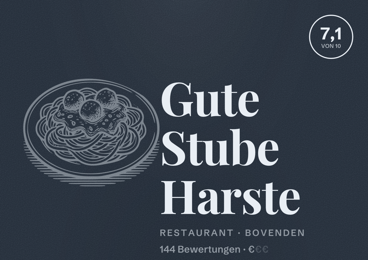 Illustriertes Poster von Gute Stube Harste, Restaurant in Bovenden: Bewertung 7,1 von 10 aus 144 Bewertungen, Preisniveau €