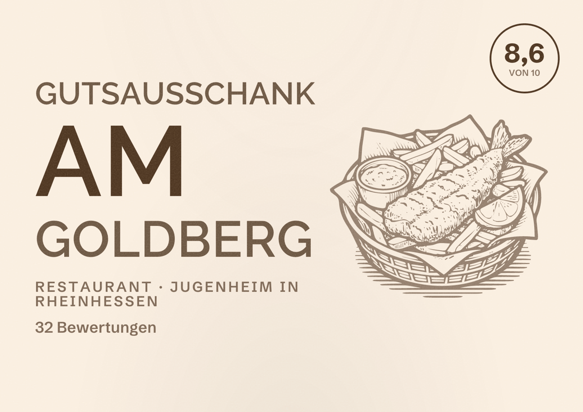 Illustriertes Poster von Gutsausschank am Goldberg, Restaurant in Jugenheim in Rheinhessen: Bewertung 8,6 von 10 aus 32 Bewertungen