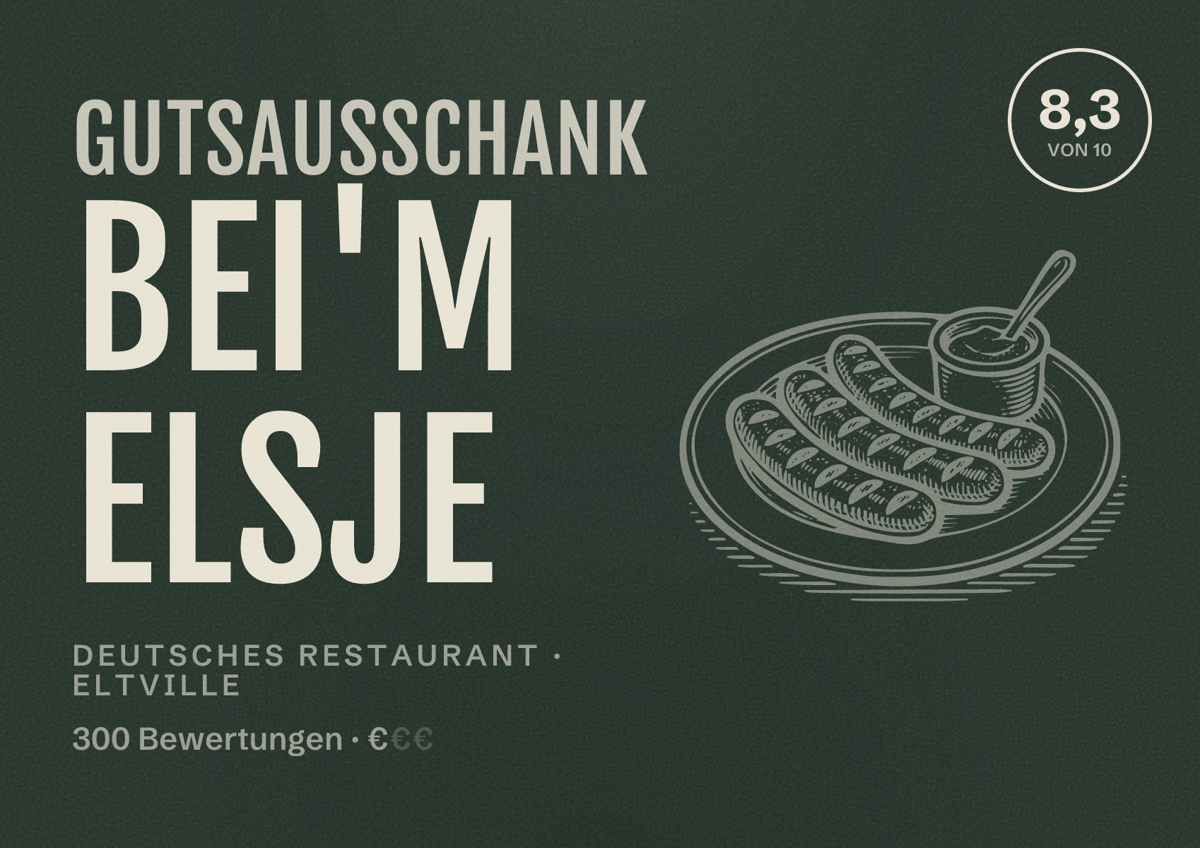 Illustriertes Poster von Gutsausschank bei'm Elsje, Deutsches Restaurant in Eltville: Bewertung 8,3 von 10 aus 300 Bewertungen, Preisniveau €