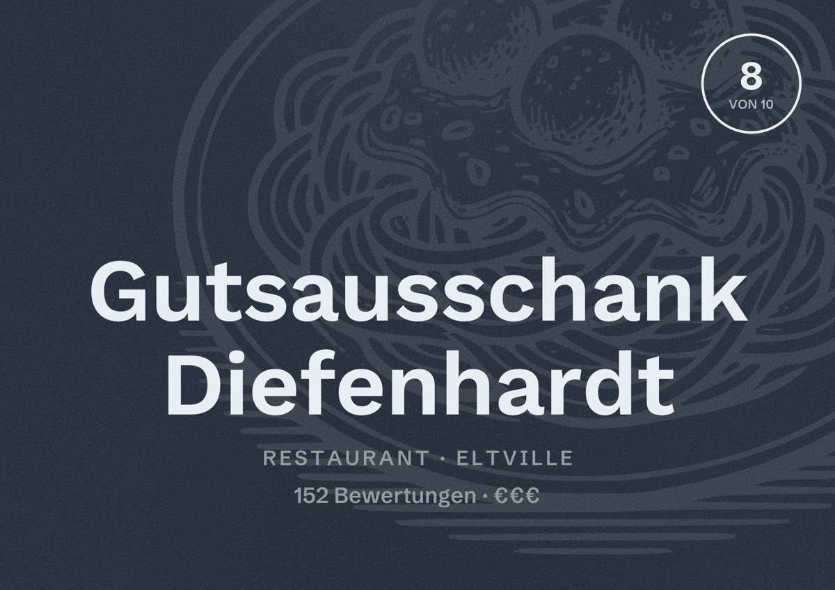 Illustriertes Poster von Gutsausschank Diefenhardt, Restaurant in Eltville: Bewertung 8 von 10 aus 152 Bewertungen, Preisniveau €€€