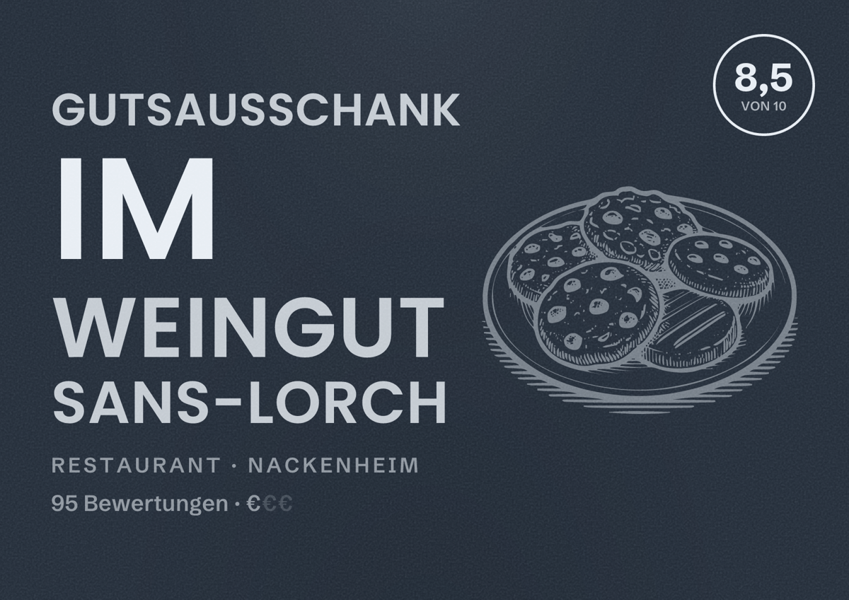 Illustriertes Poster von Gutsausschank im Weingut Sans-Lorch, Restaurant in Nackenheim: Bewertung 8,5 von 10 aus 95 Bewertungen, Preisniveau €