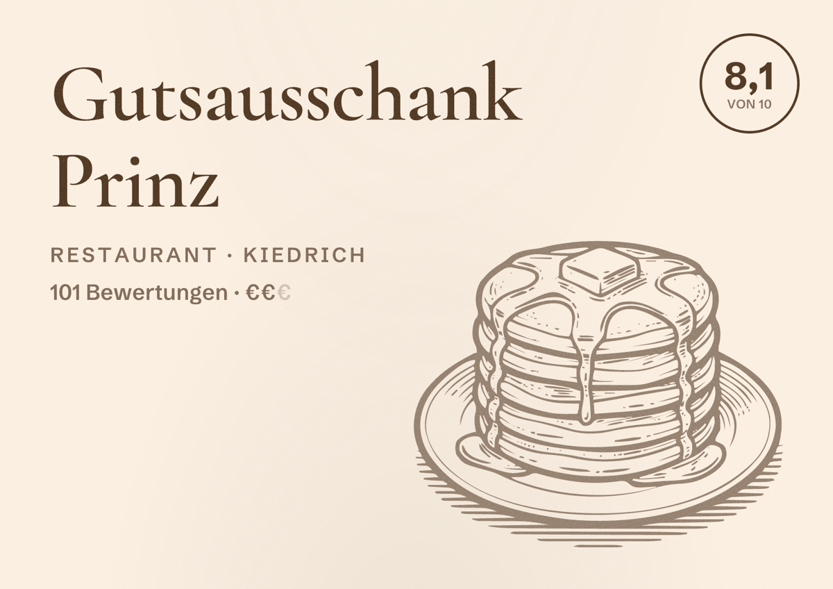 Illustriertes Poster von Gutsausschank Prinz, Restaurant in Kiedrich: Bewertung 8,1 von 10 aus 101 Bewertungen, Preisniveau €€