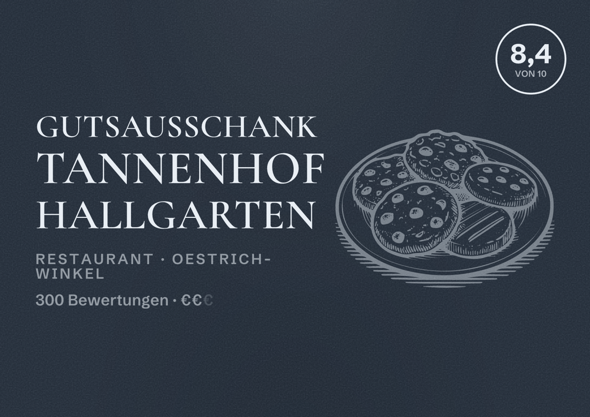 Illustriertes Poster von Gutsausschank Tannenhof Hallgarten, Restaurant in Oestrich-Winkel: Bewertung 8,4 von 10 aus 300 Bewertungen, Preisniveau €€