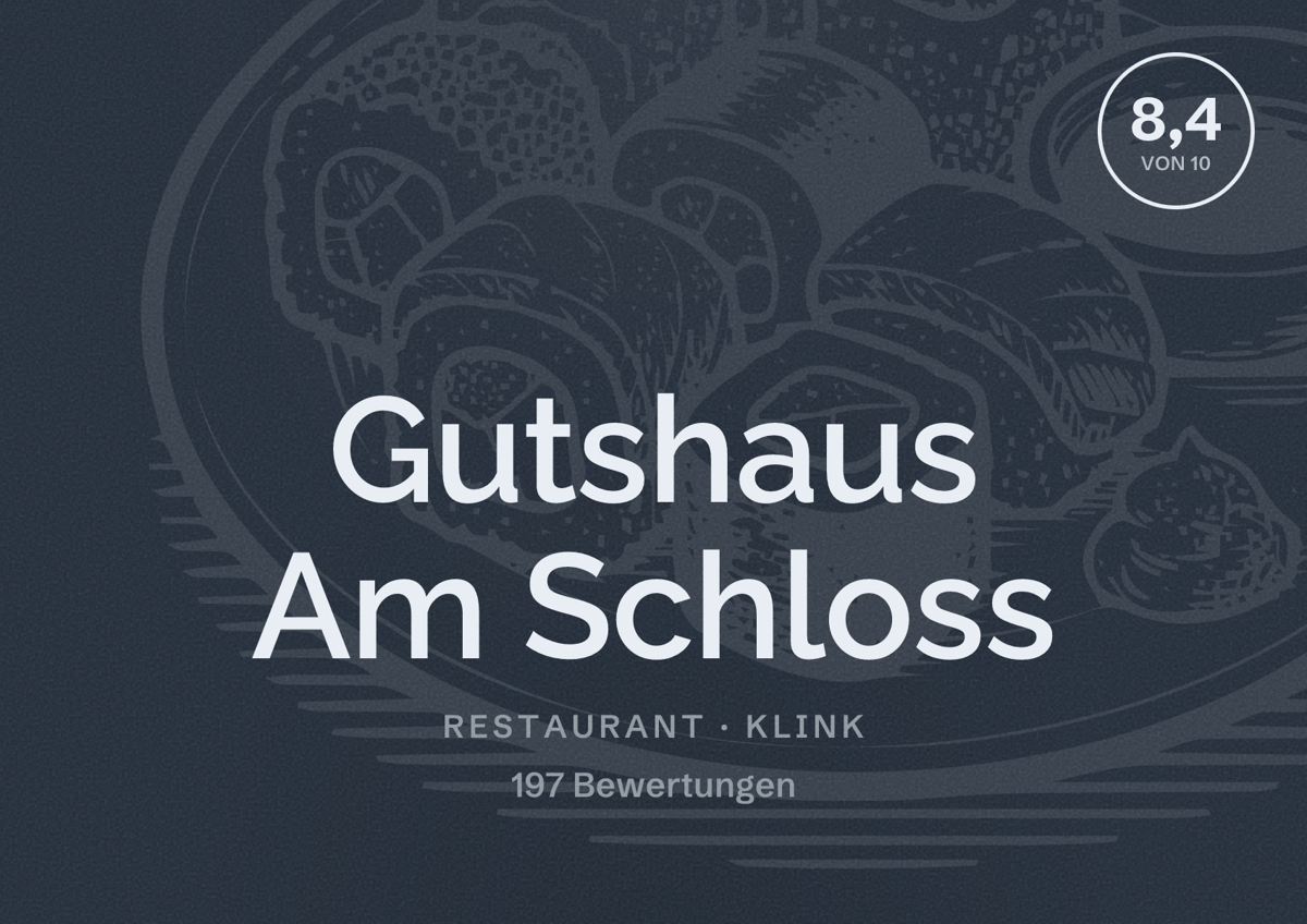 Illustriertes Poster von Gutshaus Am Schloss, Restaurant in Klink: Bewertung 8,4 von 10 aus 197 Bewertungen