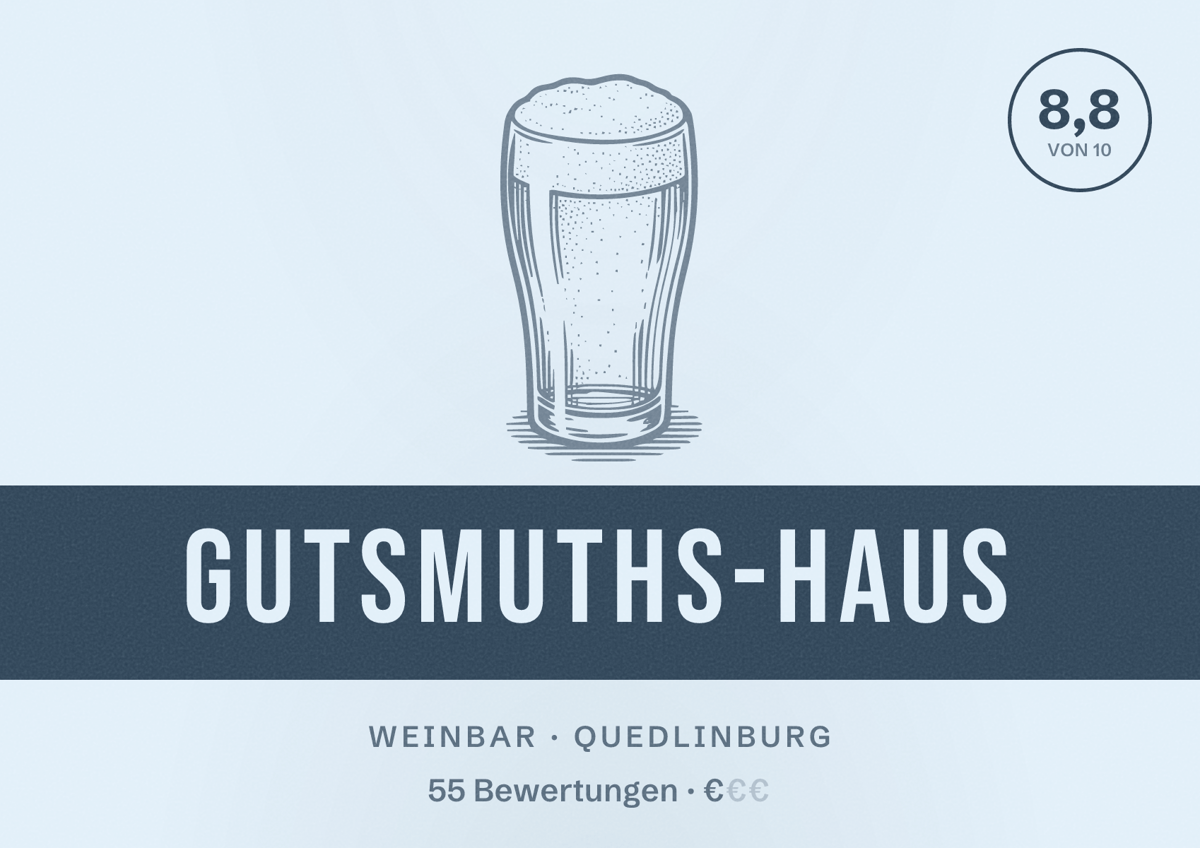 Illustriertes Poster von GutsMuths-Haus, Weinbar in Quedlinburg: Bewertung 8,8 von 10 aus 55 Bewertungen, Preisniveau €