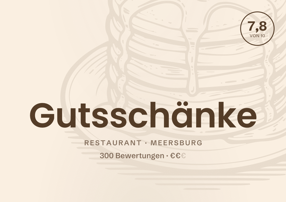 Illustriertes Poster von Gutsschänke, Restaurant in Meersburg: Bewertung 7,8 von 10 aus 300 Bewertungen, Preisniveau €€