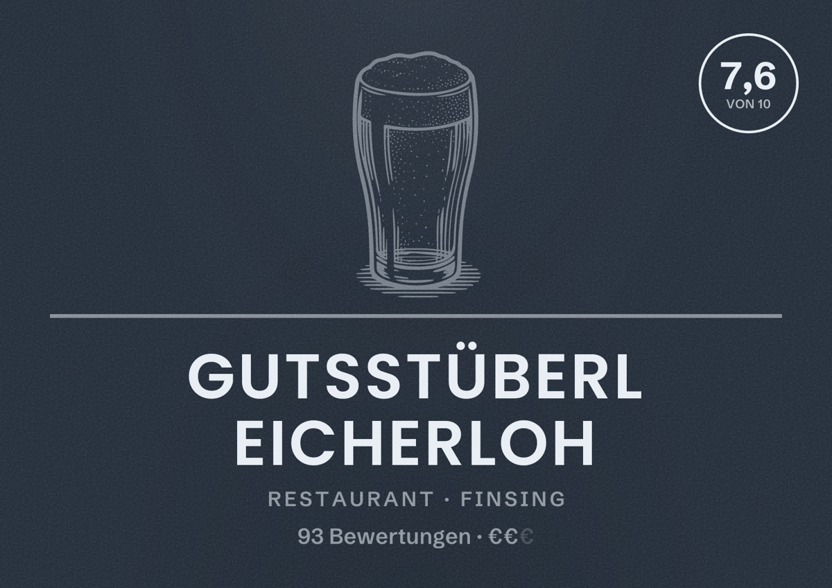 Illustriertes Poster von Gutsstüberl Eicherloh, Restaurant in Finsing: Bewertung 7,6 von 10 aus 93 Bewertungen, Preisniveau €€